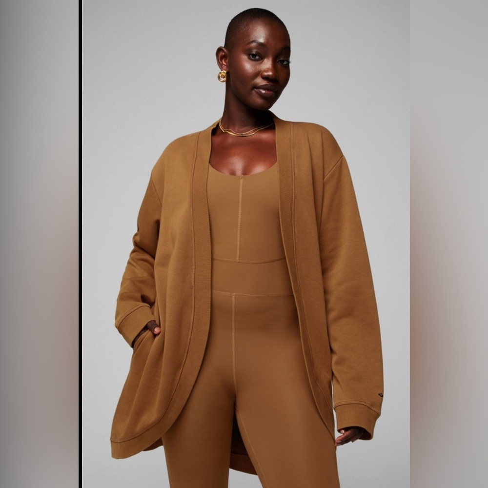 Fabletics Brown Open-Front Cardigan Jacket | Cozy Fleece | Size M.
